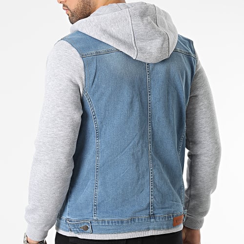 Veste Jean Capuche Bleu Denim Gris Chiné