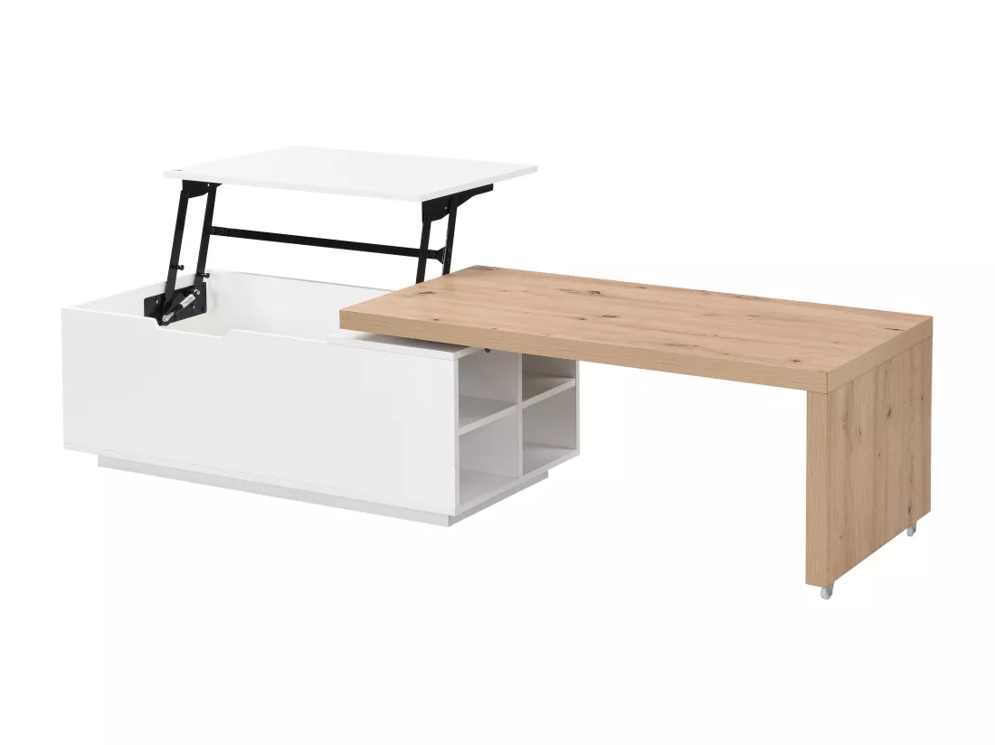 Table basse relevable et pivotante en MDF - Naturel et blanc - PELINIA