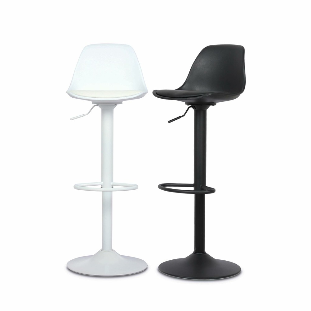 Lot de 2 tabourets de bar réglables 61.5/83.5cm - noah - simili cuir blanc - hauteur réglable. Repose-pieds