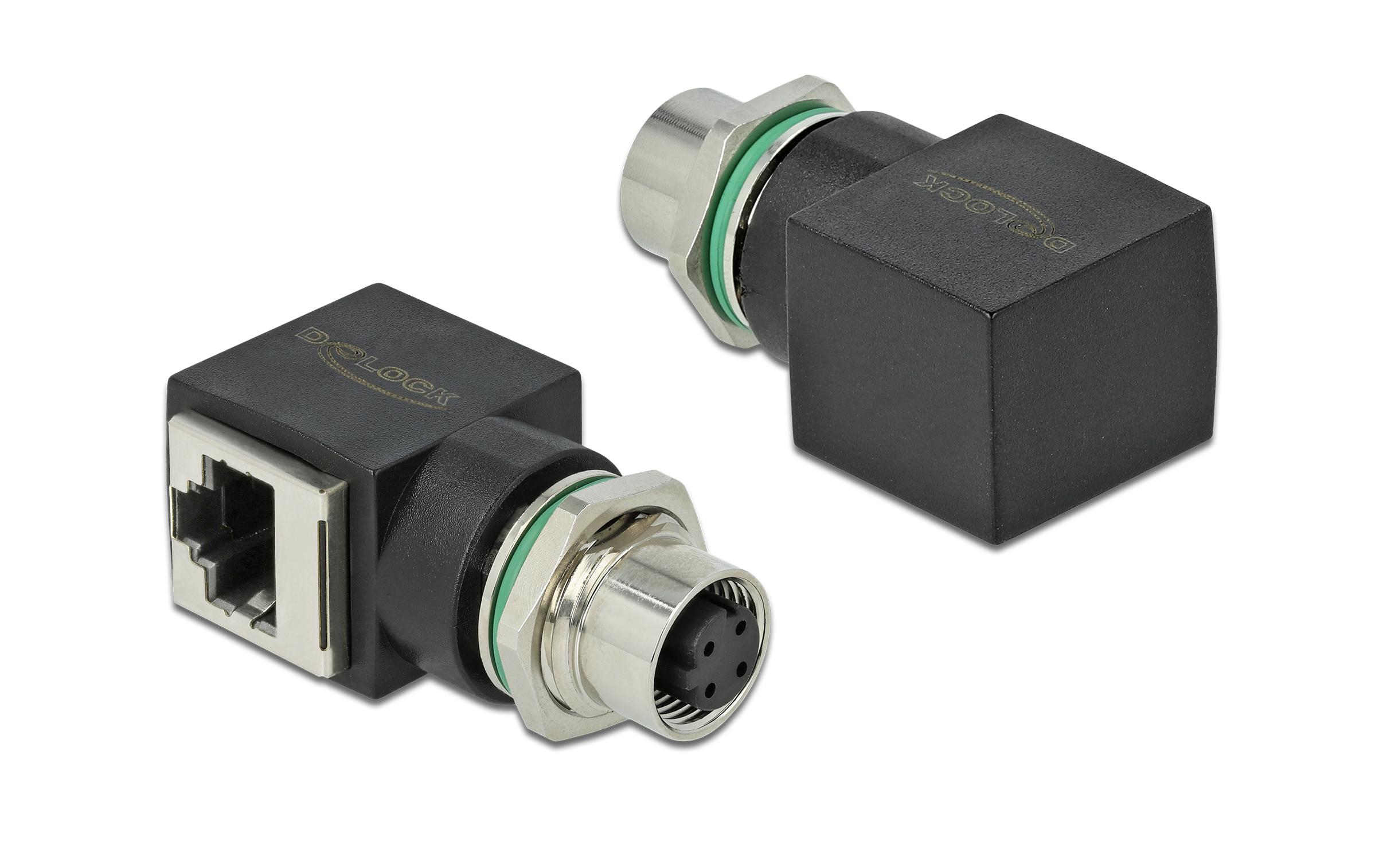 Winkeladapter M12 4 Pin zu RJ45 Buchse 1 StückDelock Netzwerkadapter M12 4 Pin D-kodiert Buchse zu RJ45 Buchse