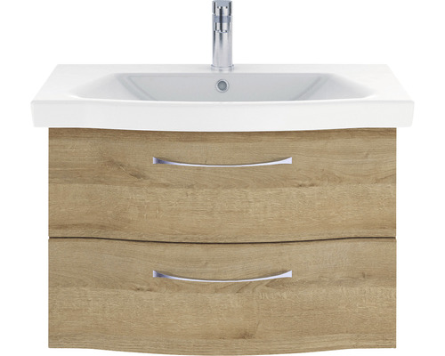 Badkamermeubelset serie 6005 Sprint BxD 82 x 42,7 cm, frontkleur Riviera Oak, 2-delige set met keramische wastafel