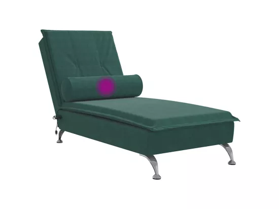 Chaise longue de massage avec traversin vert foncé velours