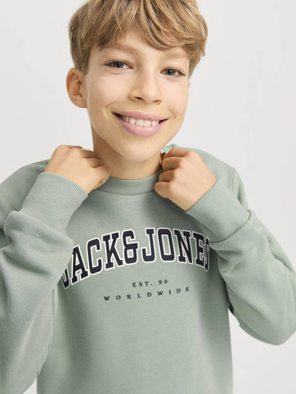 JACK & JONES sweater JJECALEB met logo zachtgroen
