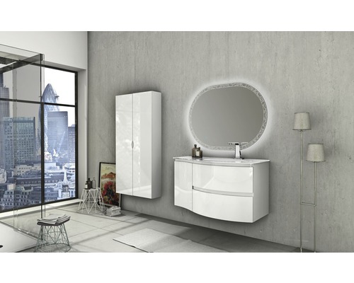 Vage 69 cm witte glanzende wastafelmeubel