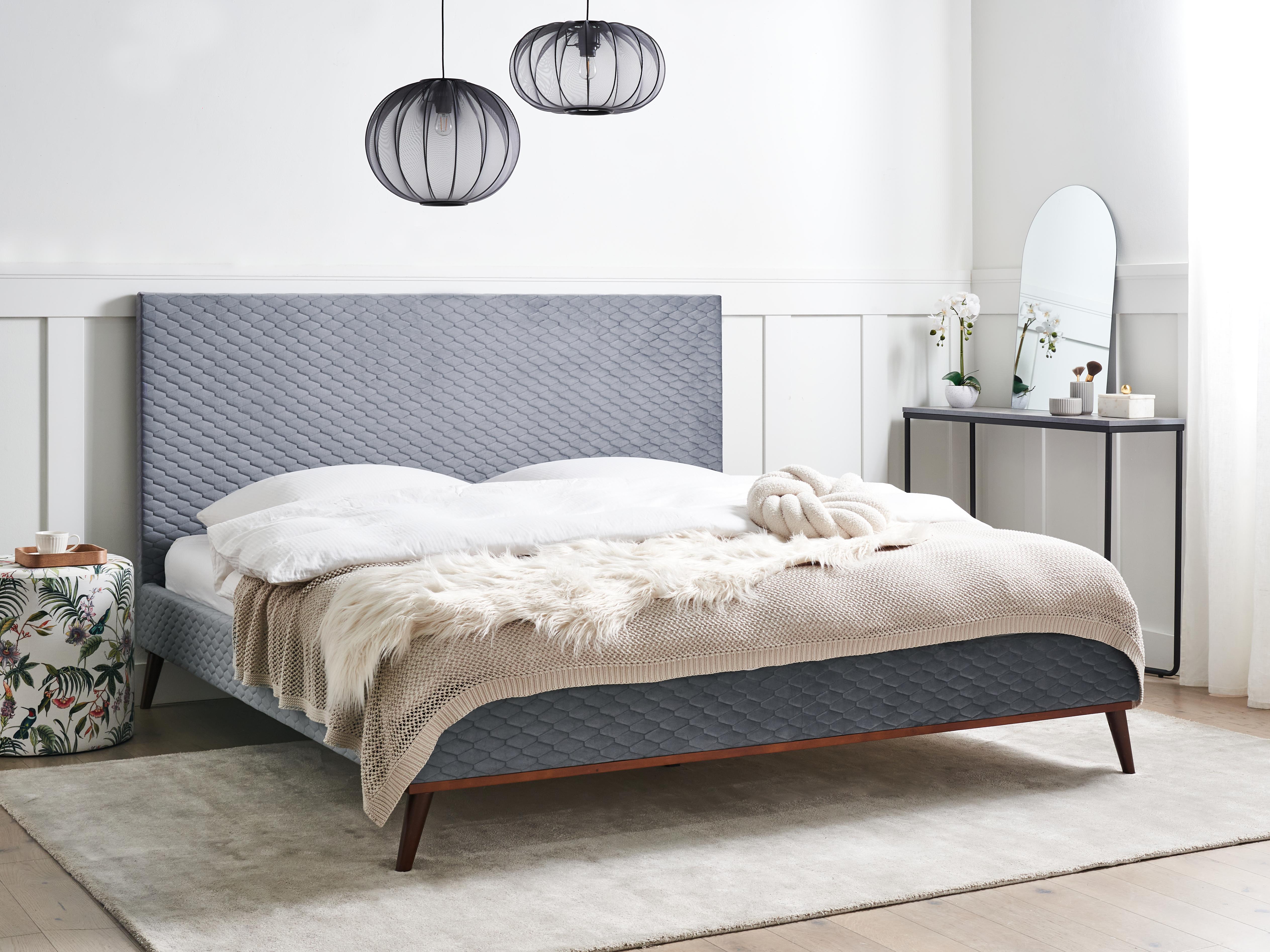 Bed Fluweel BAYONNE 180 x 200 cm Lichtgrijs