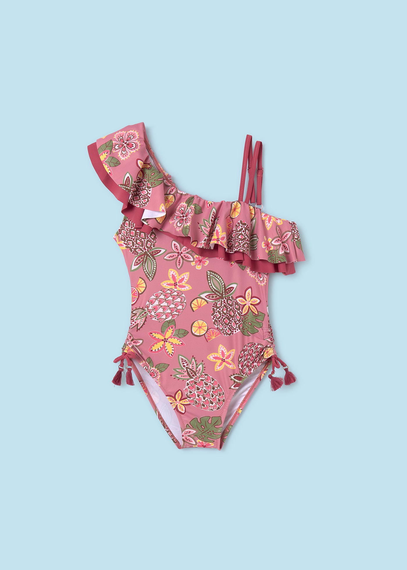 Maiô assimétrico com babado para meninas