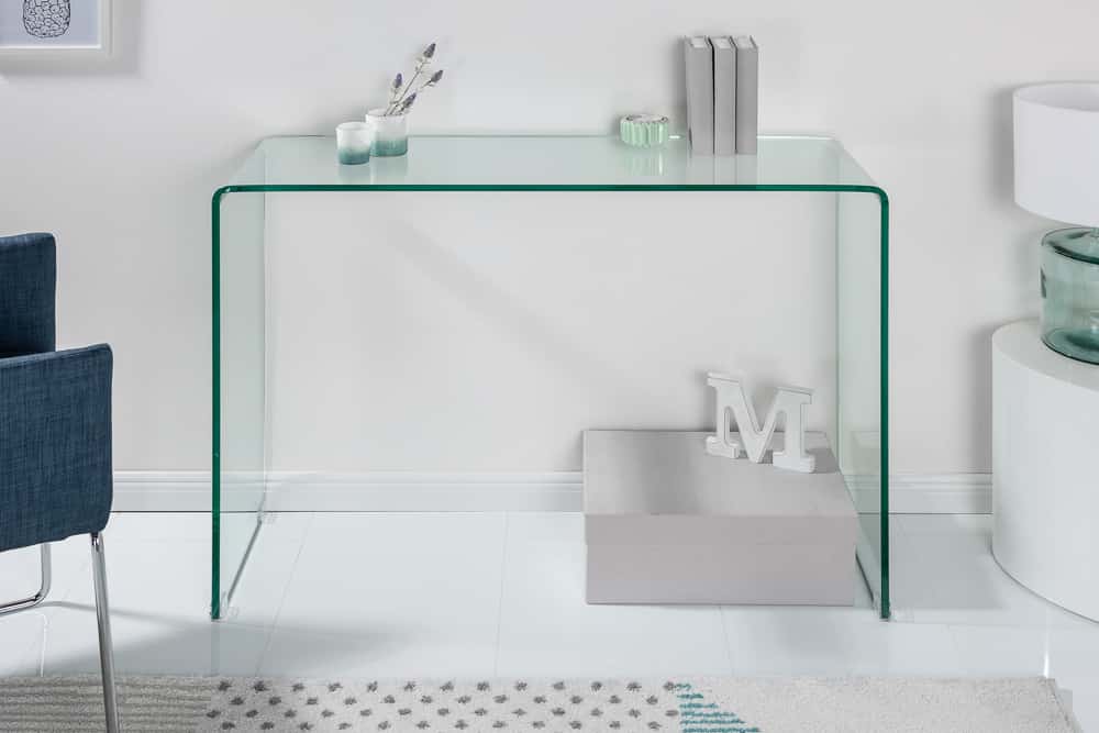 Extravaganter Glas Konsolentisch FANTOME 100cm transparent Schreibtisch Ganzglastisch