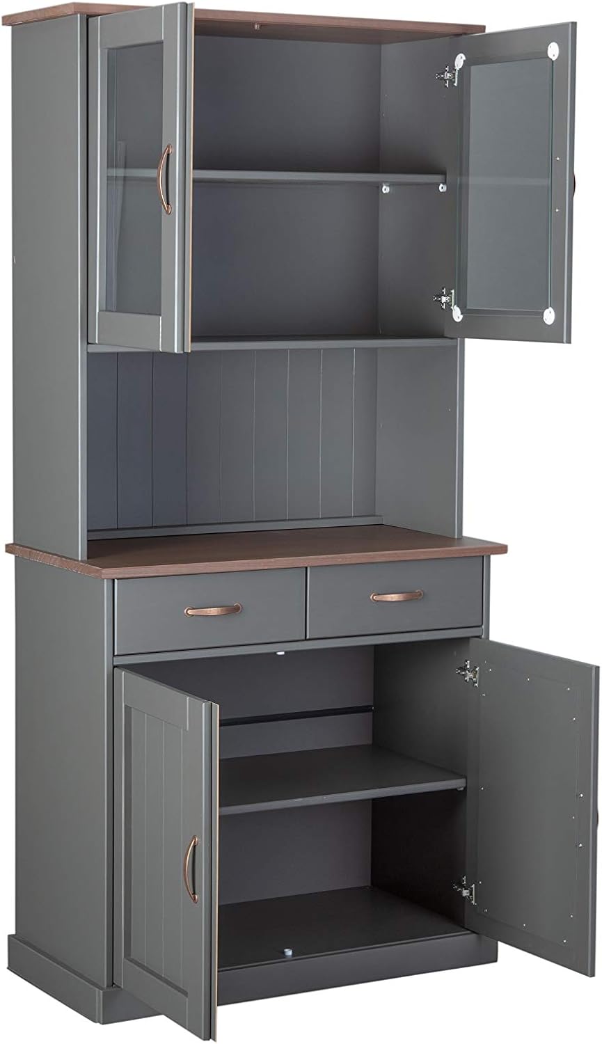 Inter Link – Vitrinenschrank – Buffet-Schrank – Esszimmerschrank – Geschirrschrank - Laudhausstil – Massivholz FSC – 4 Türen – 2 Schubladen – Luzerna 5.1 - Grau/Sepia