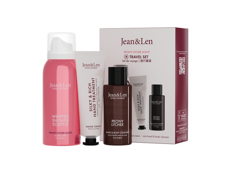 Jean & Len Geschenkset Pfingstrose & Litschi Geschenkbox mit hochwertigen Körperpflegeprodukten