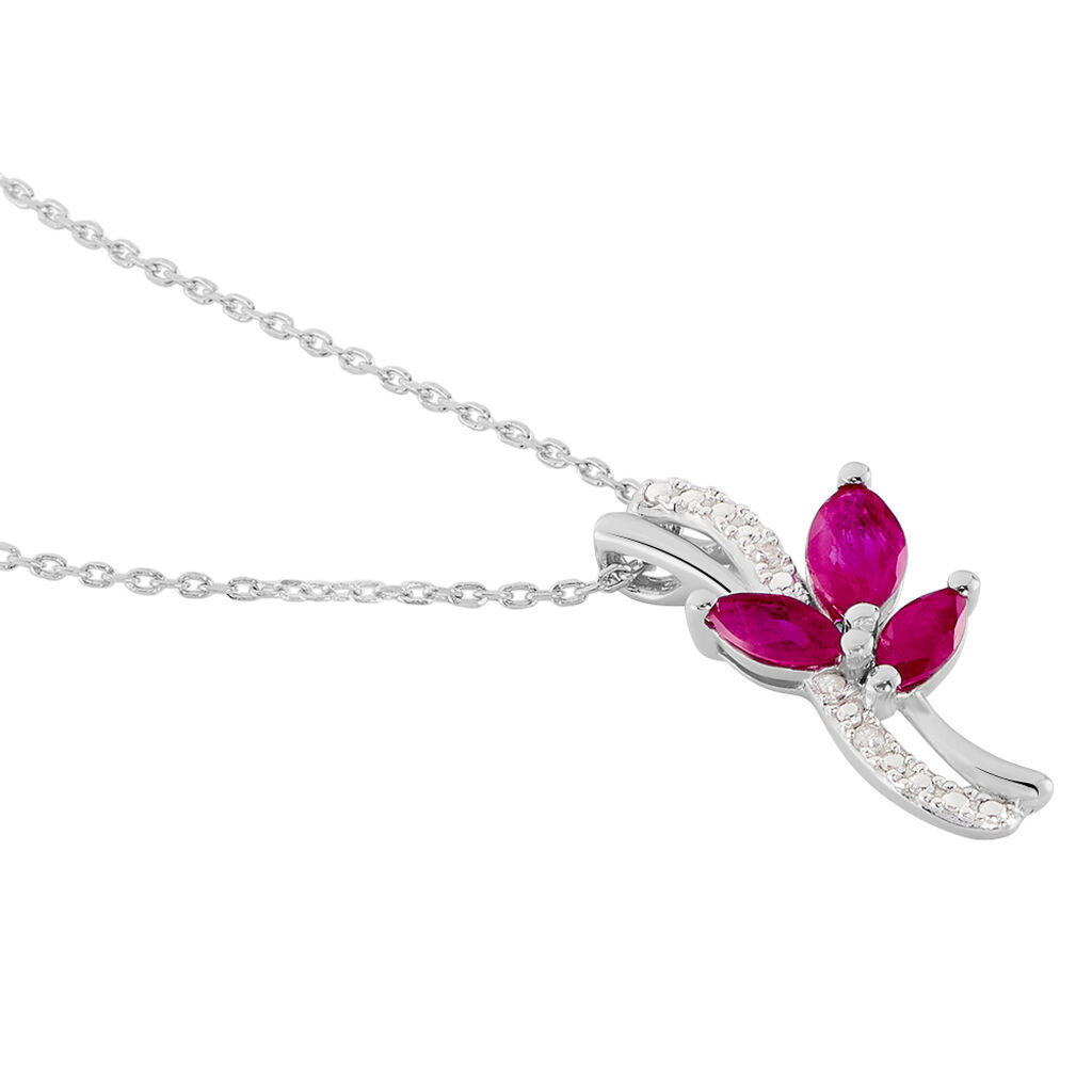 Collier Angie Or Blanc Diamant Et Rubis