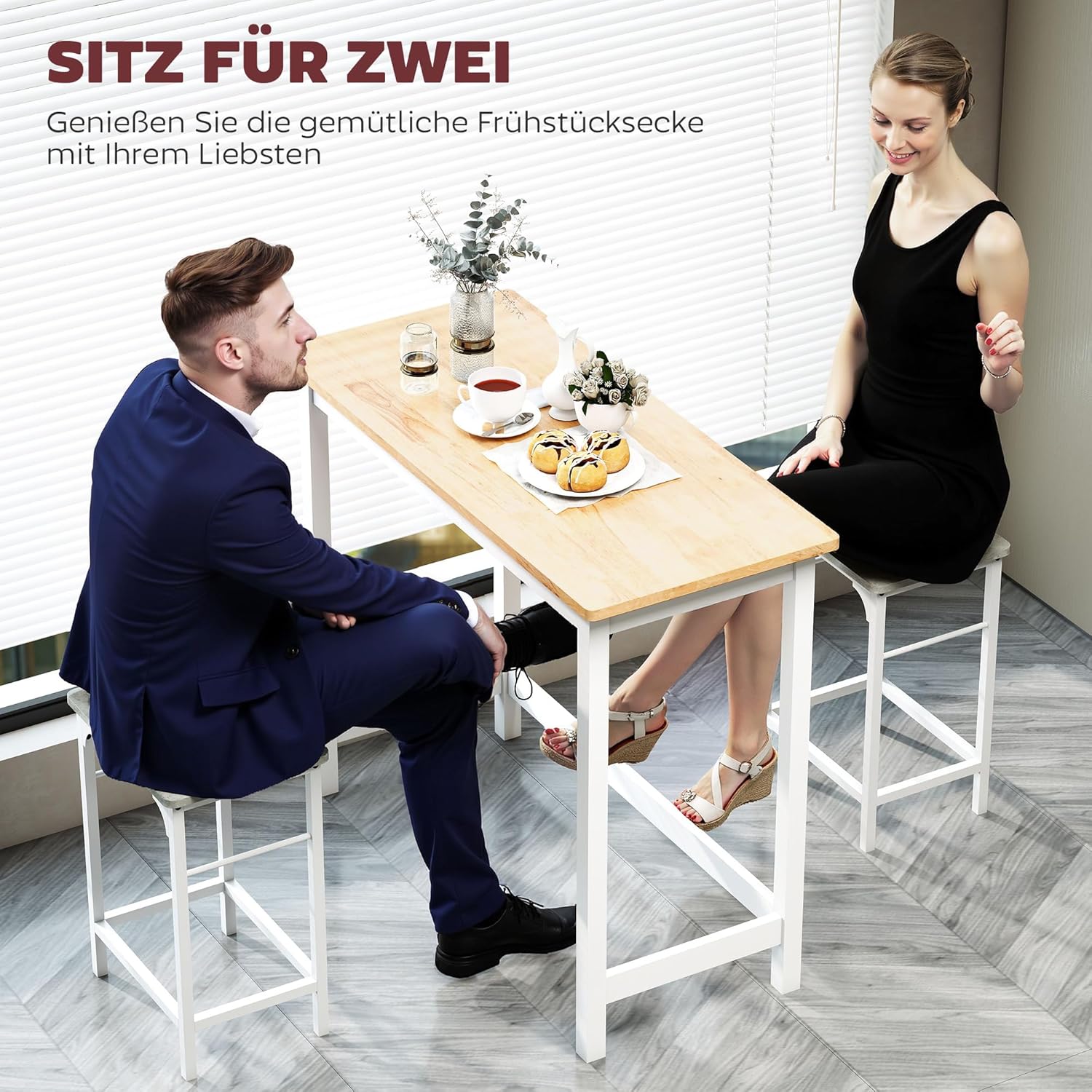 HOMCOM Bartisch Stehtisch mit Holzoptik, Küchentisch aus Massivholz für kleine Räume, Wohnzimmer, Esszimmer, 108 x 48 x 91 cm Eiche