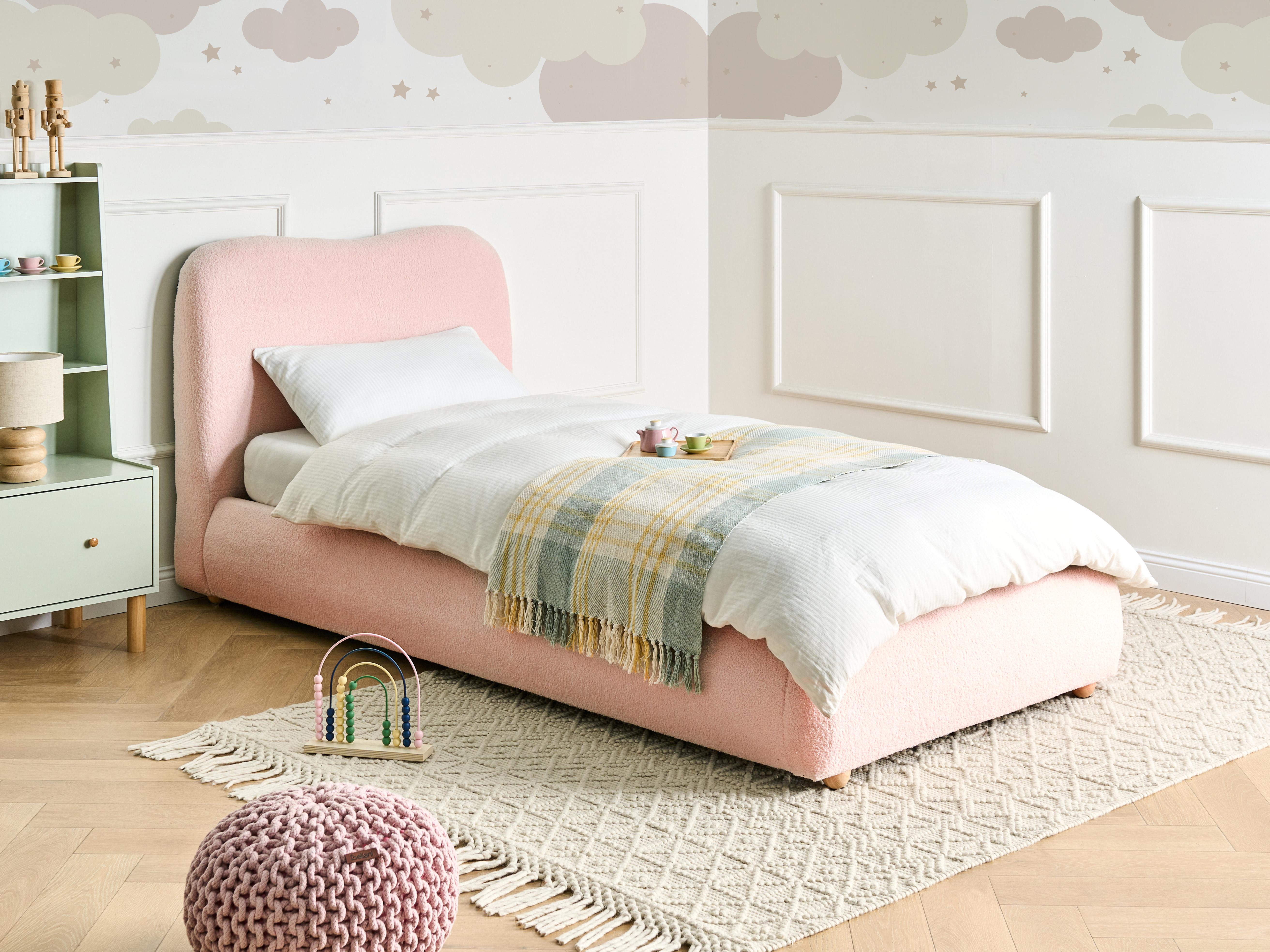 Bed met opbergruimte Bouclé BLAGNAC 90 x 200 cm Roze