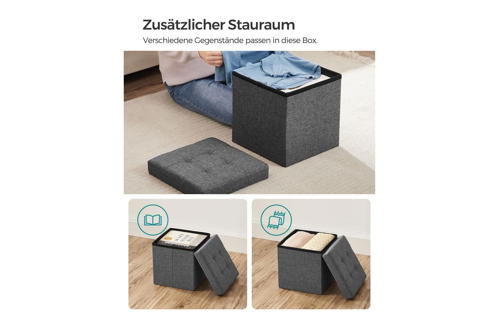Sitztruhe mit Aufbewahrung 30 x 30 cm, GrauKleiner Sitzwürfel mit Aufbewahrungsbox