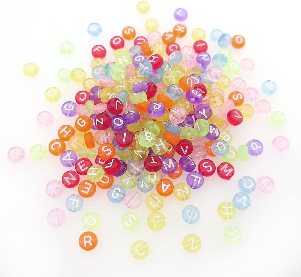 (100er Set) Buchstaben Perlen DIY Bastel Schmuck Zwischenperle für Armband / Kette - Neon / Weiss