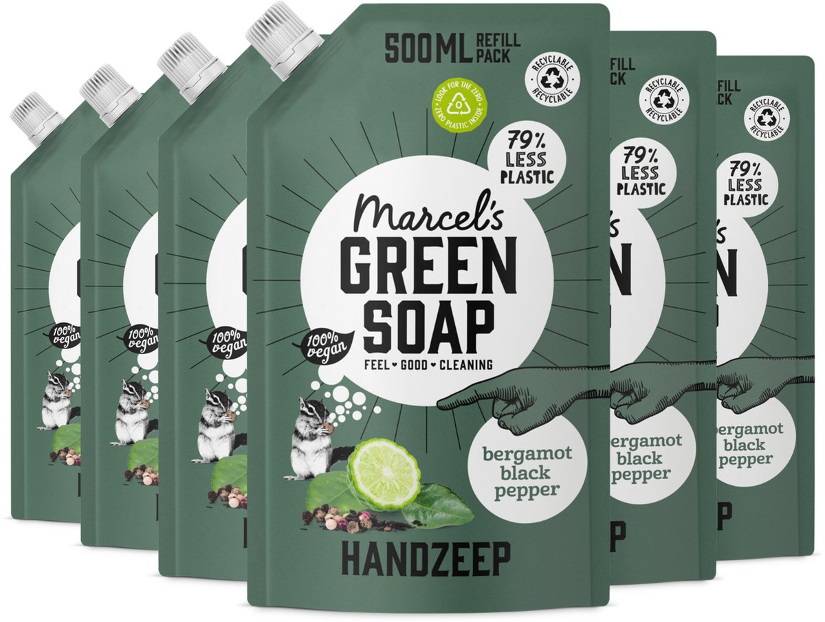 6x Marcel’s Green Soap Handzeep Bergamot & Black Pepper Navulling (500 ml)