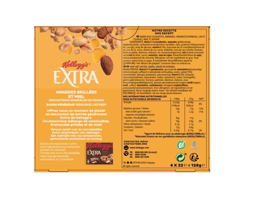 BARRAS KELLOGG'S CEREAIS EXTRA MEL 4UN