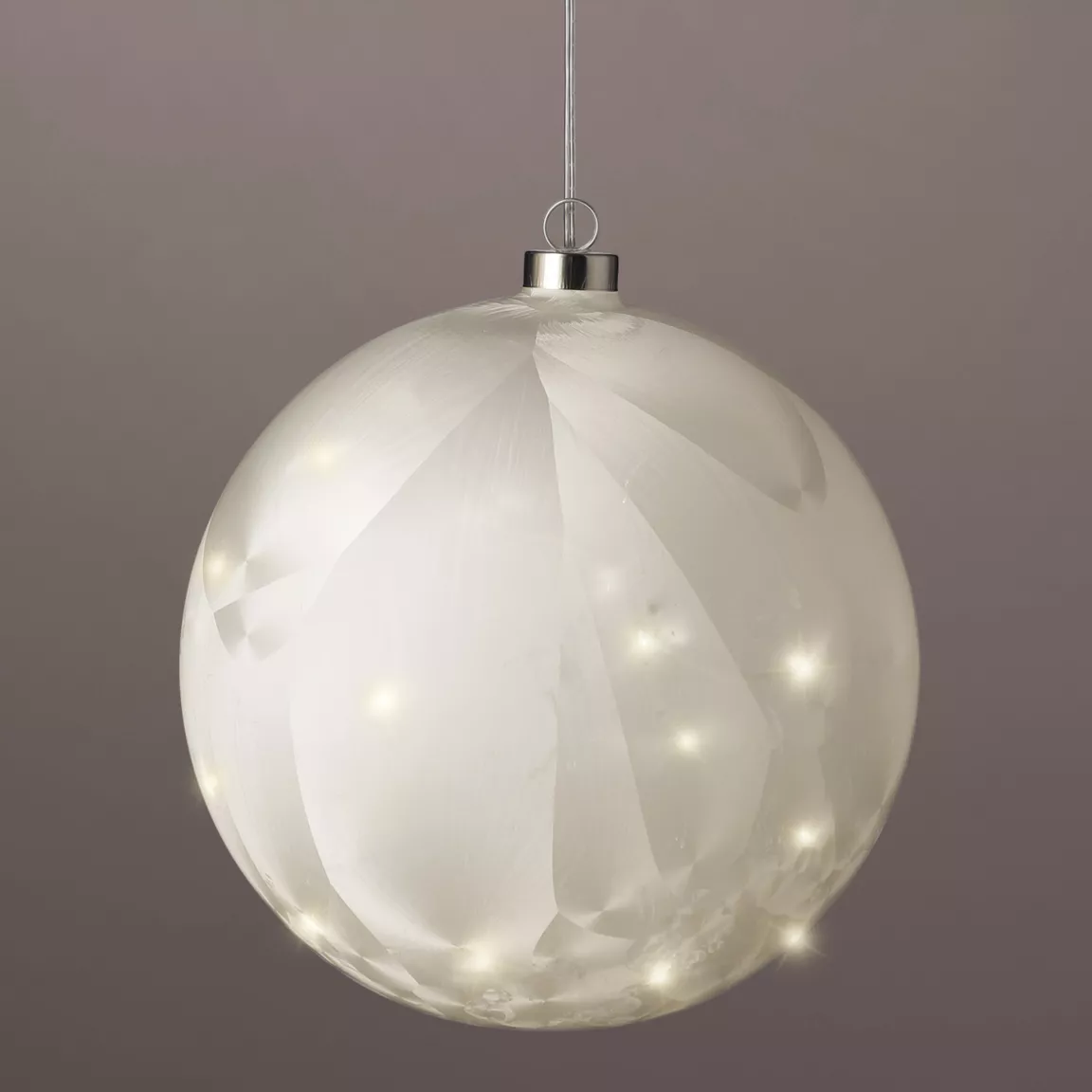 Boule lumineuse en verre à piles 40 LED (D20 cm) Glacée Blanc chaud