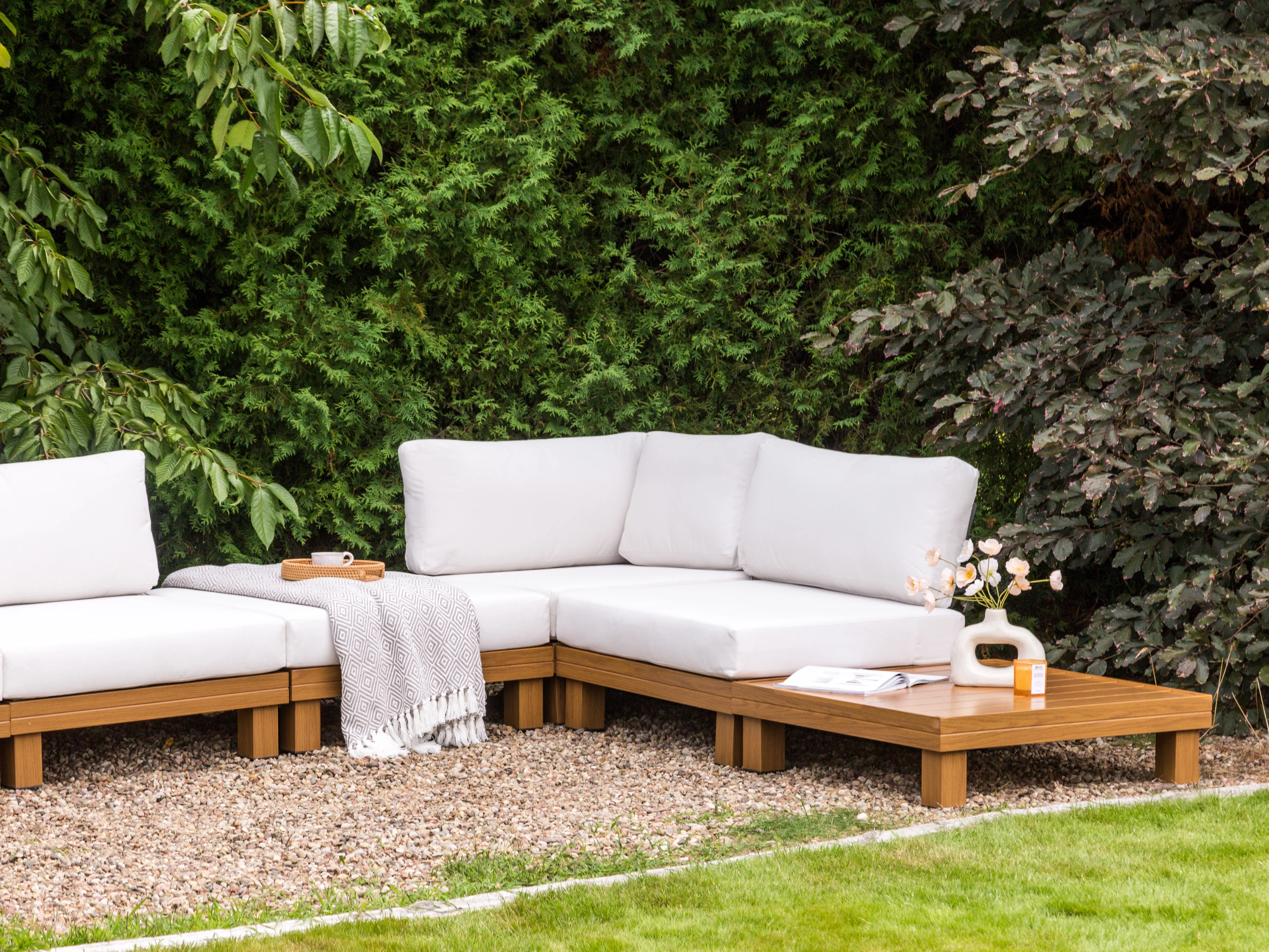 Tuin hoekloungeset met tafel 5-zits SANZA linkszijdig modulair Metaal Wit