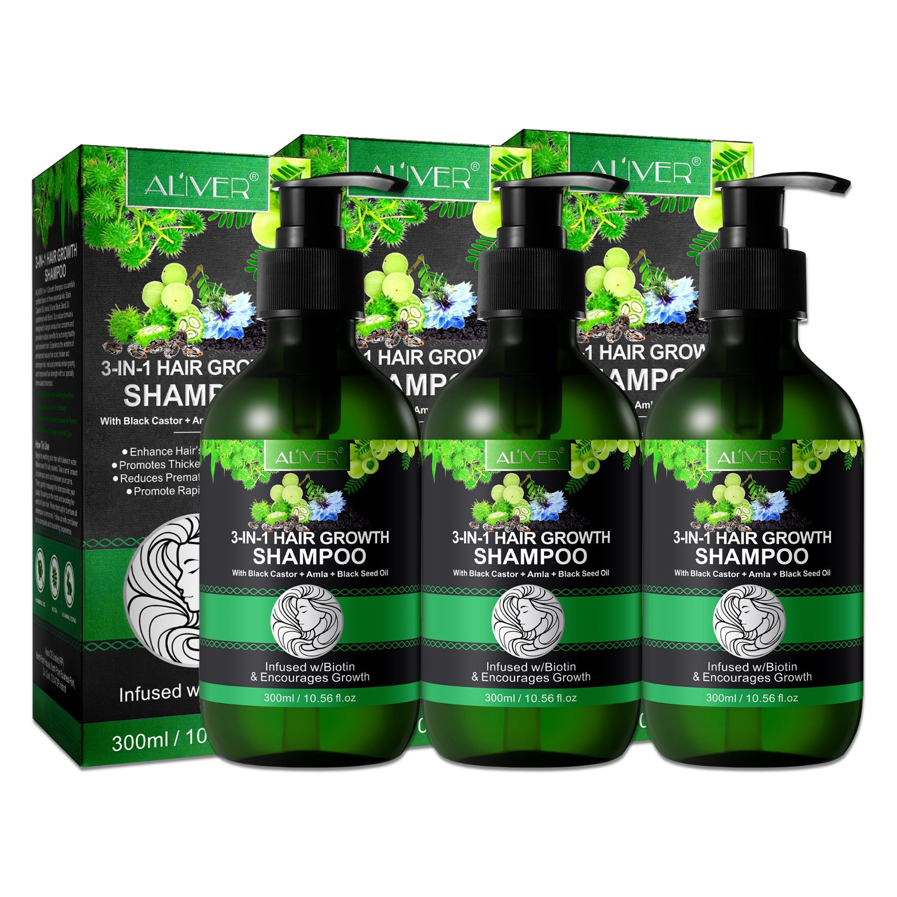 ALIVER 3-in-1 Rizinusöl Amlaöl Schwarzkümmelöl Haarshampoo