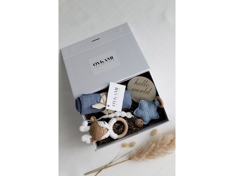 Oykami Geschenkset Fidschi Blau mit Elch Geschenkbox zur Geburt