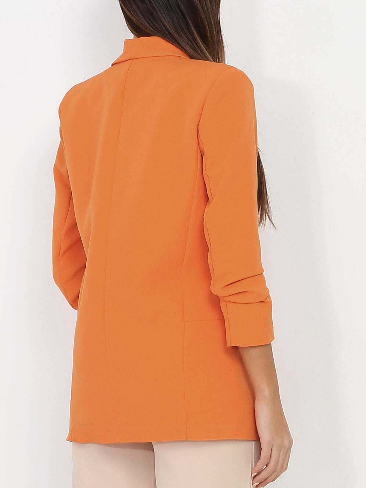 Veste blazer à manches retroussées- Orange foncé