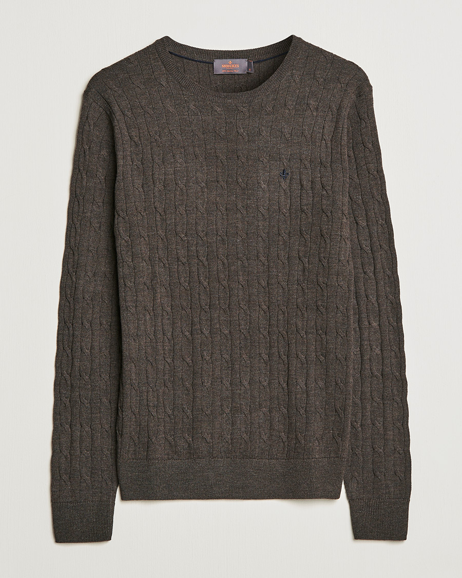 Morris Merino Cable Crew Neck Dark Brown