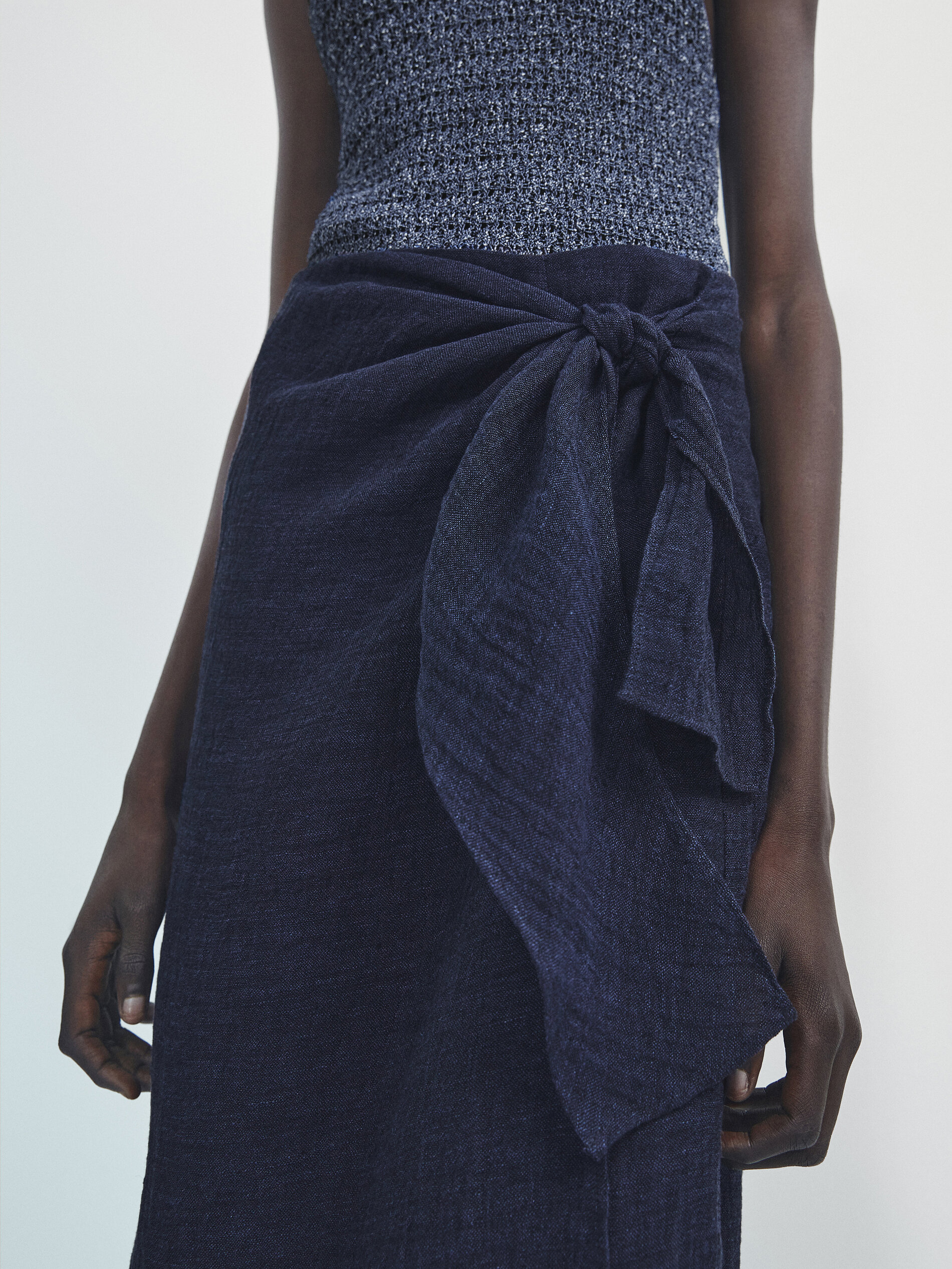 Saia midi pareo waffle - AZUL