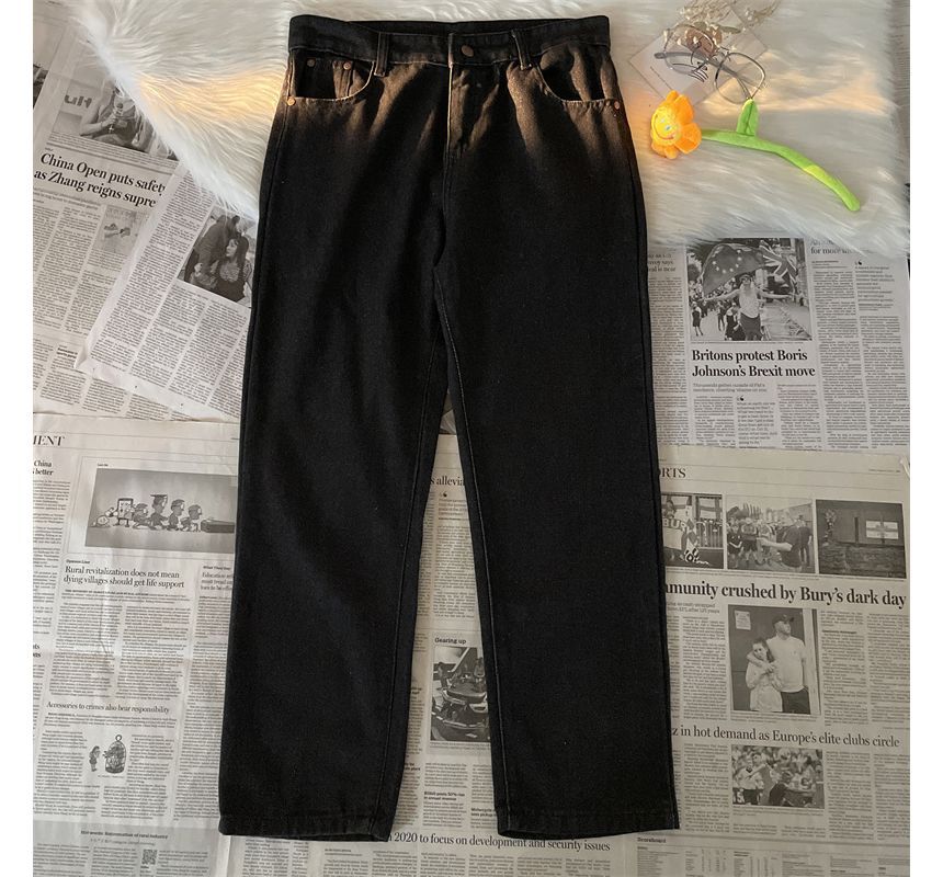 Filmas - High-Waist Washed Straight-Cut Jeans