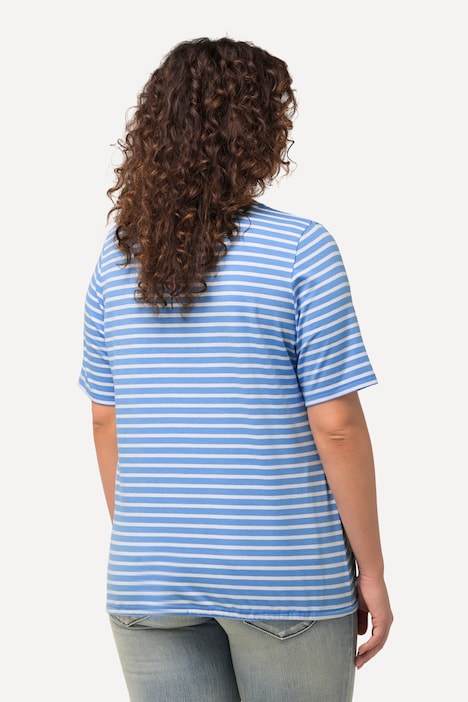 Shirt, Ringel, Saumband, V-Ausschnitt, Halbarm