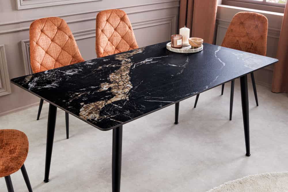 Moderner Esstisch MILANO 140cm schwarz gold sand Aurora Oro Keramik Metallgestell