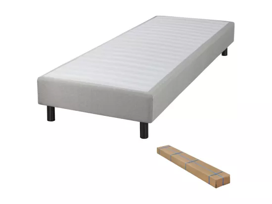 Sommier déco en Kit + pieds 160x200 - Newkit 40 lattes bois - Tissu lin - H. 18 cm