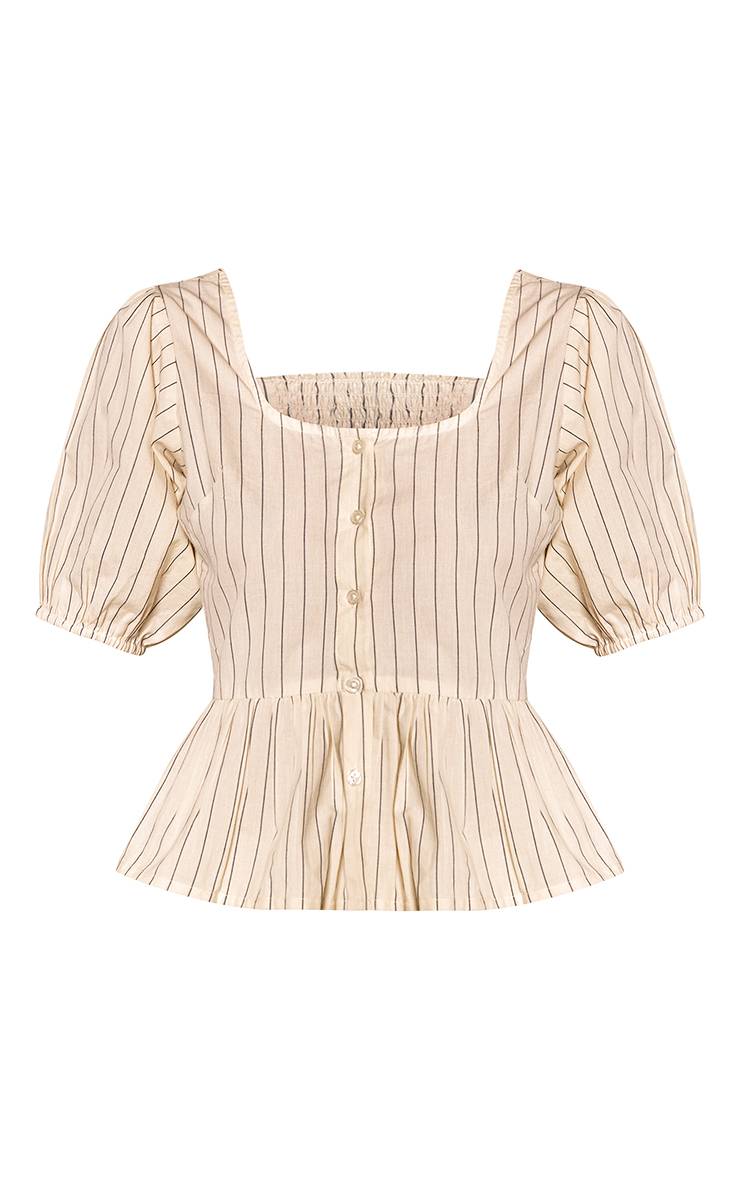 Jaune Blouse Coordonnée À Rayures En Coton Avec Manches Bouffantes Et Boutonnage