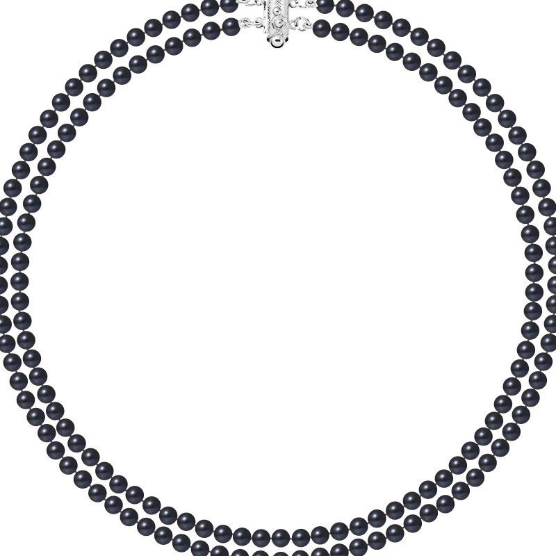 Collier 2 Rangs de Perles de culture d'eau douce Noir