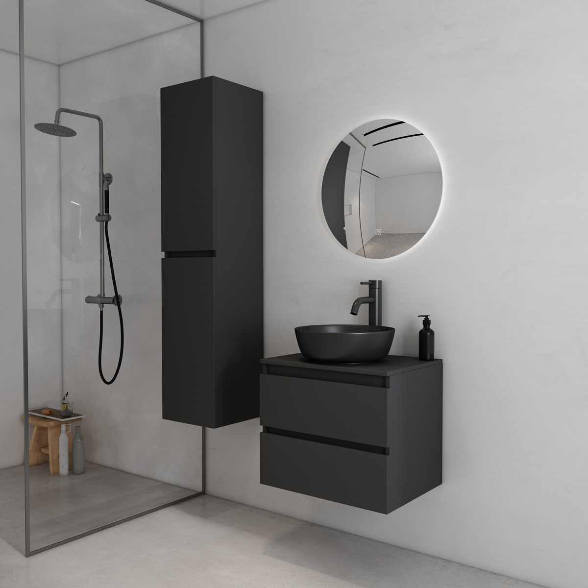 Fontana Proma badkamermeubel 60cm zonder kom zwart mat