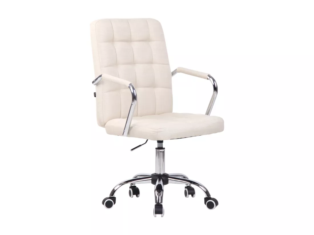 Chaise de bureau - Tissu & Métal chromé - Crème - Terni