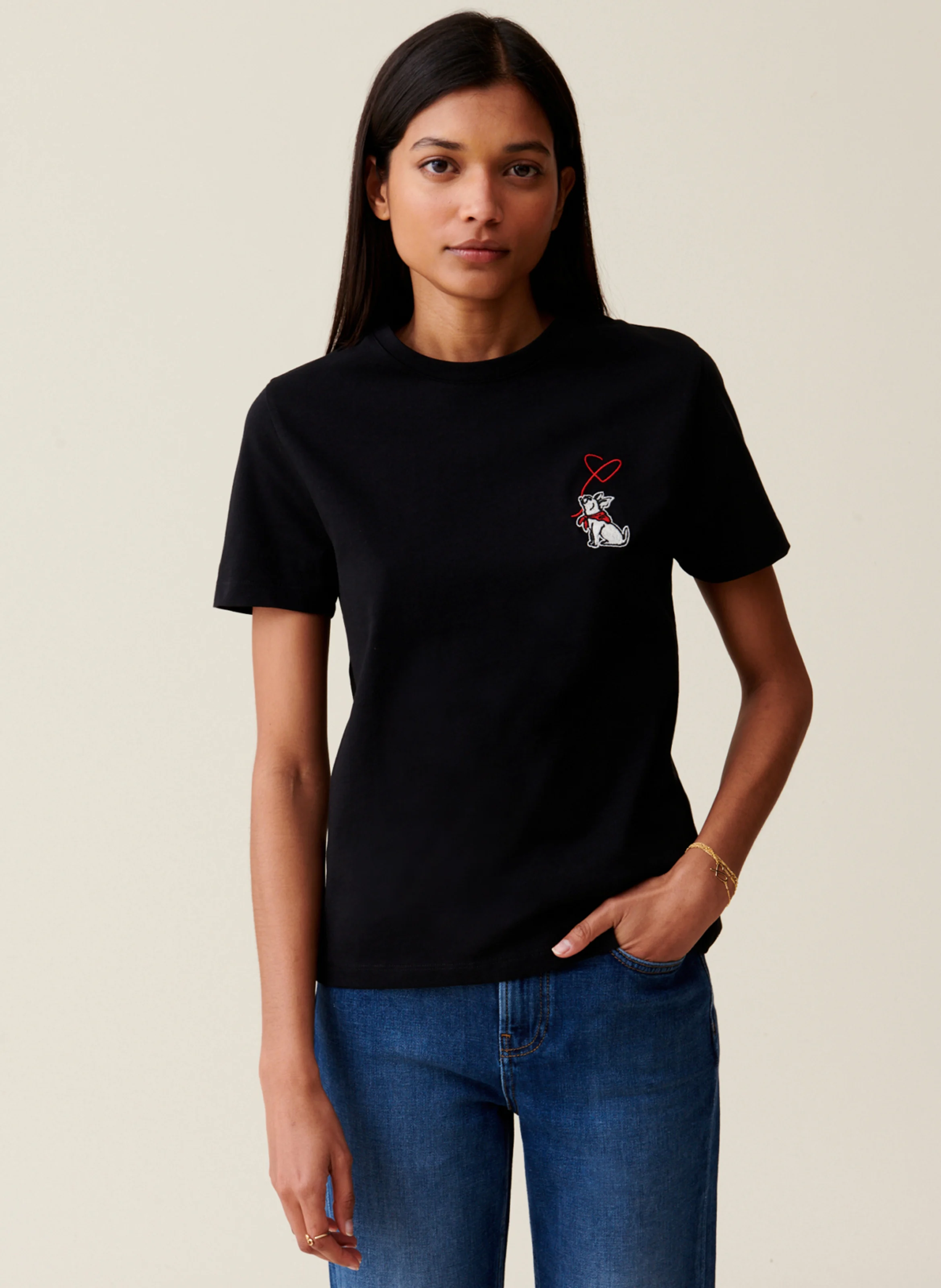 Tee-shirt col rond en coton | Noir