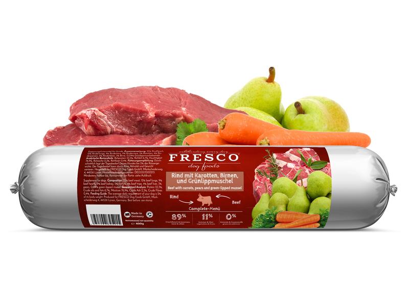 FRESCO Nassfutter BARF Rind mit Karotten, 400 g Ergänzungsfuttermittel für Hunde