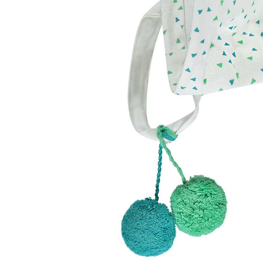 Sac de rangement imprimé triangles all-over avec pompons - Bleu/Vert