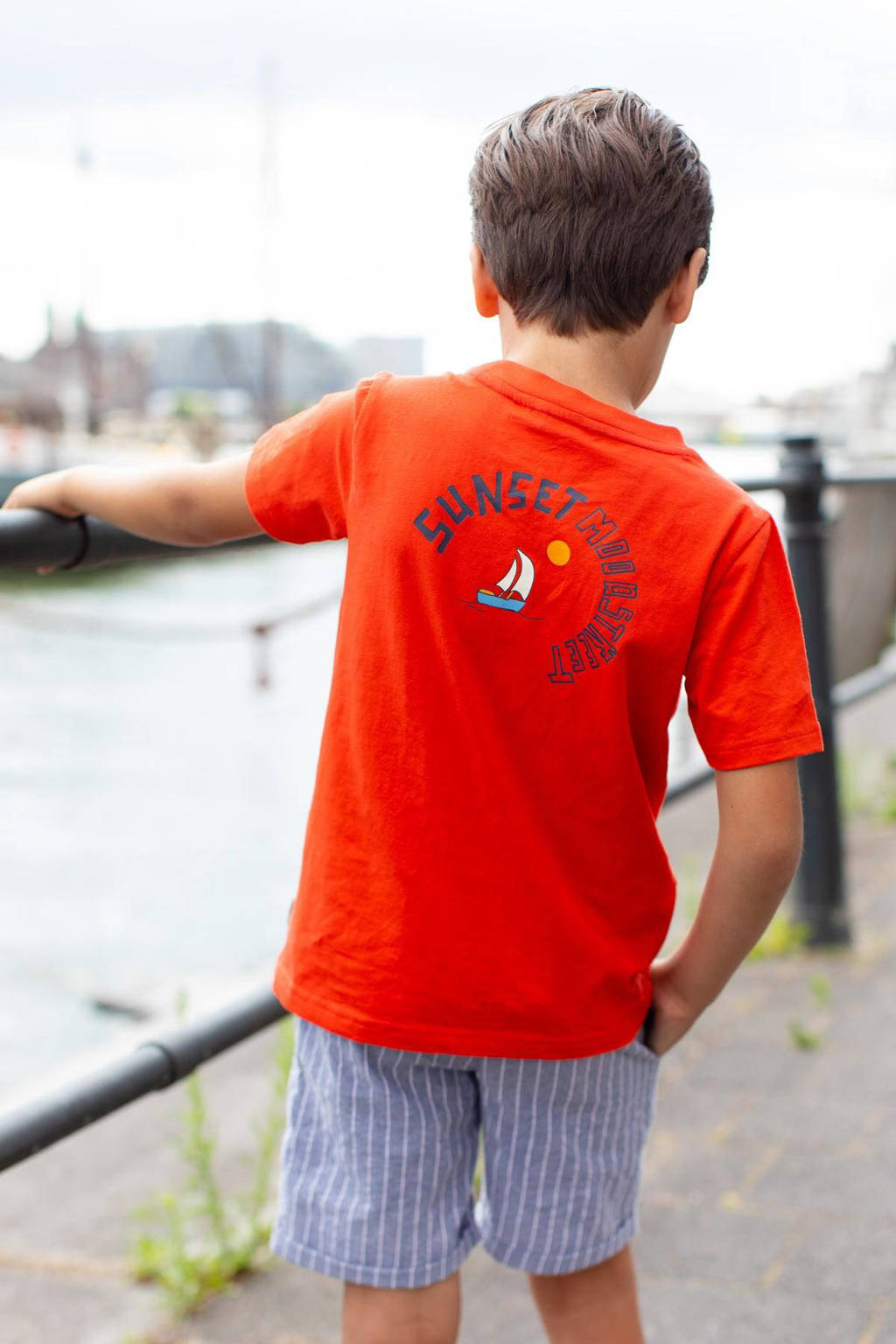 Moodstreet T-shirt met backprint felrood
