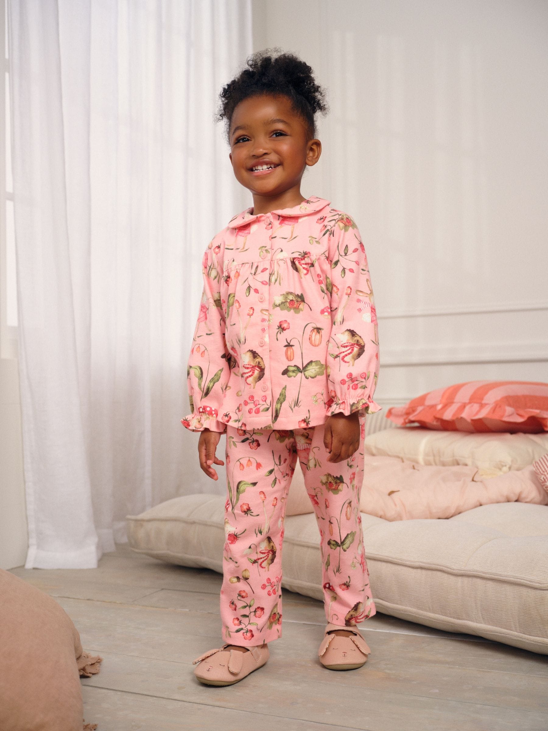 Roze muisprint - Geweven pyjama met knopen (9 mnd-10 jr)