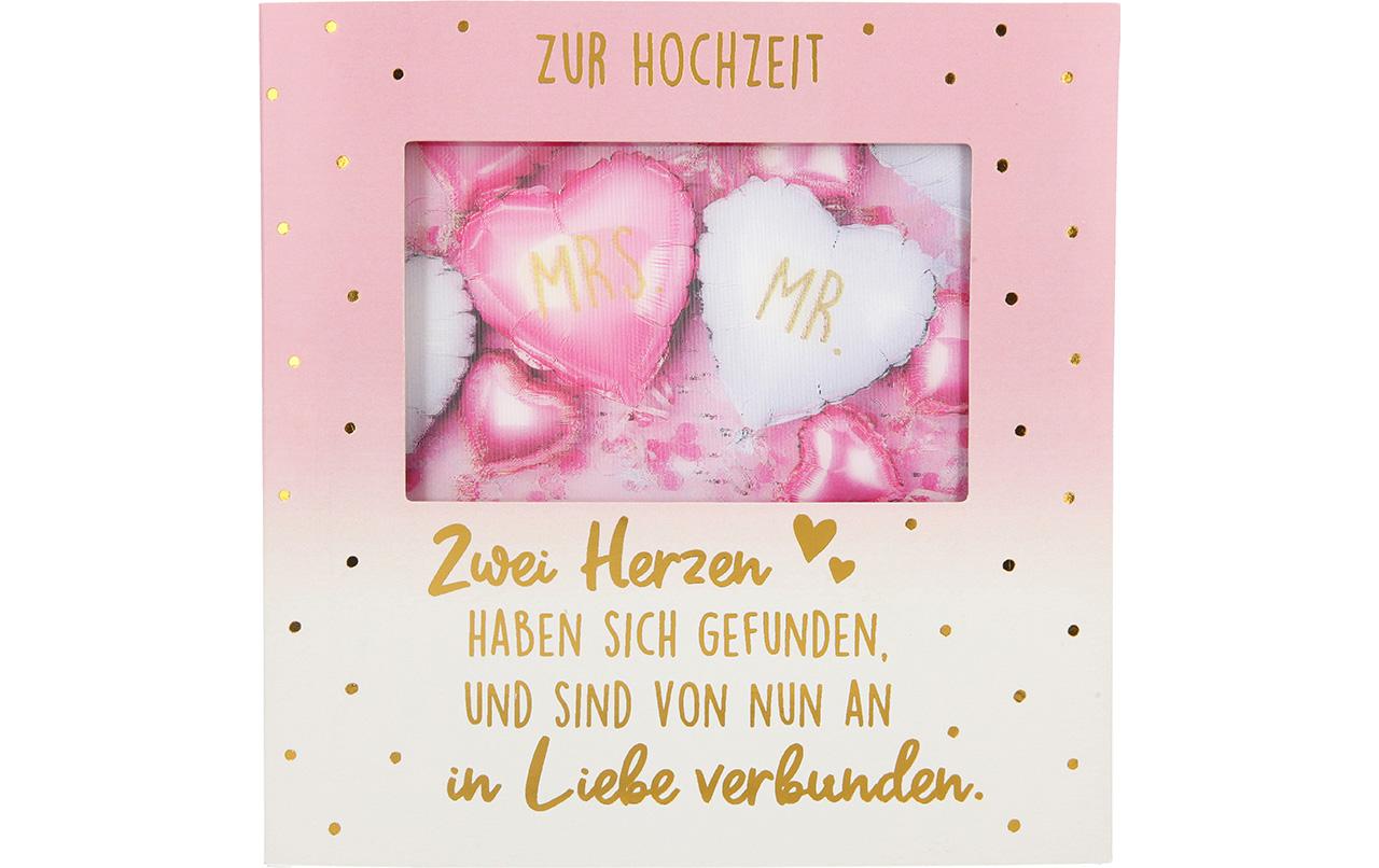 Musikkarte mit Licht Zur Hochzeit, zwei Herzen finden sichHochzeitskarte mit Musik und Ballon Herz Motiv