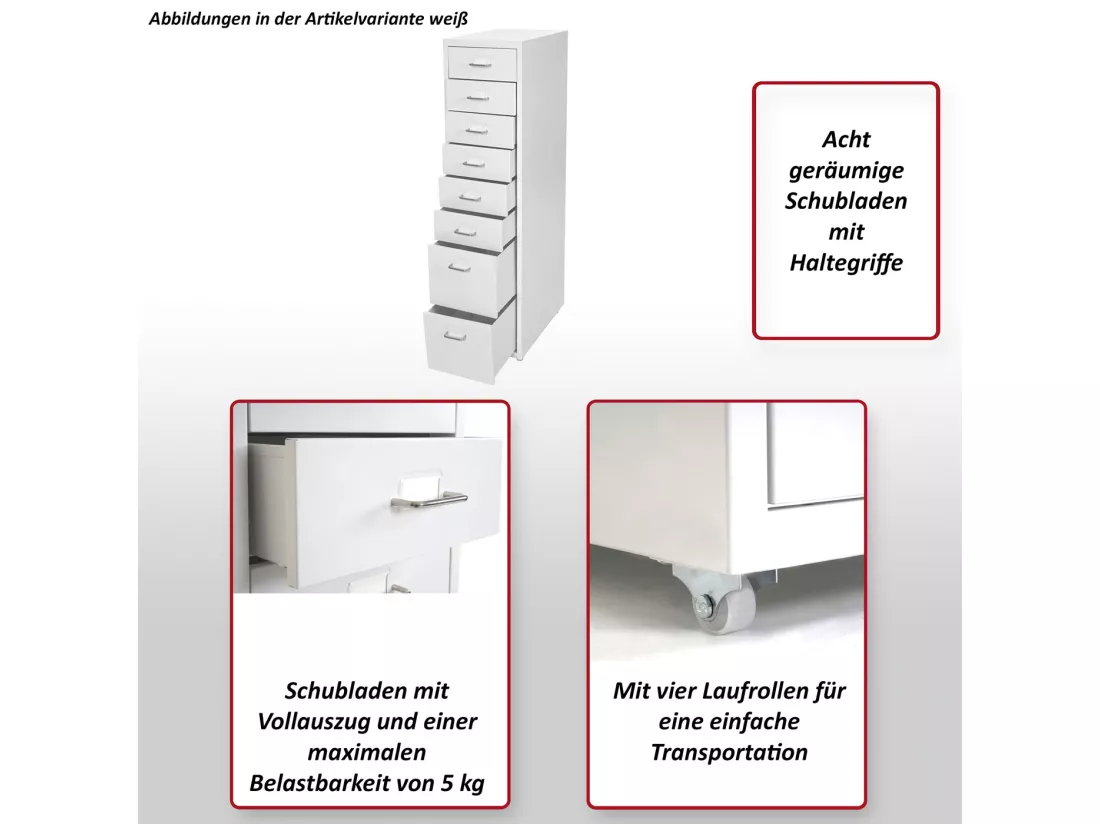 Caisson roulant Preston T851, gris foncé blanc - gris foncé
