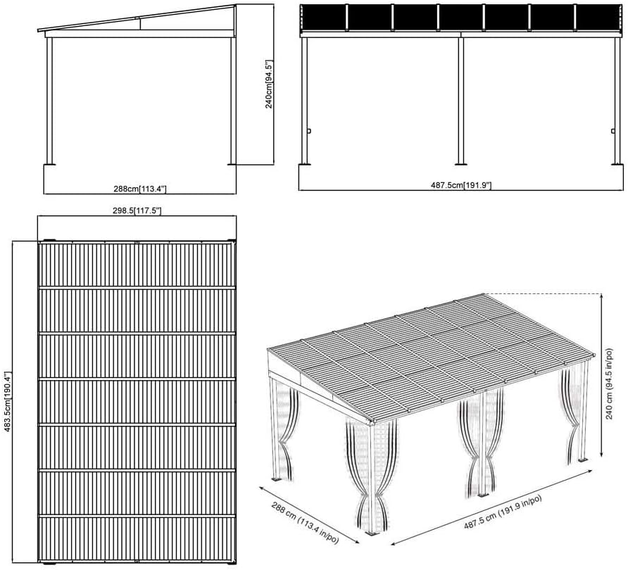 Sojag Aluminium Terrassenüberdachung Portland 1016 | Anthrazit | 288x488x240 cm