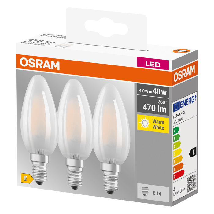 Osram LED Base kertepære E14 4 W 3-pk.