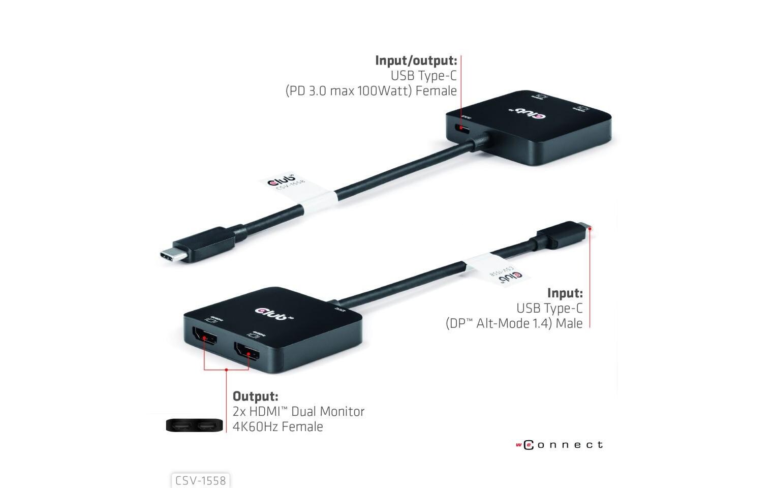USB-Hub CSV-1558USB Typ-C zu Dual HDMI 4K60 Hz + Strom bis zu 100 Watt