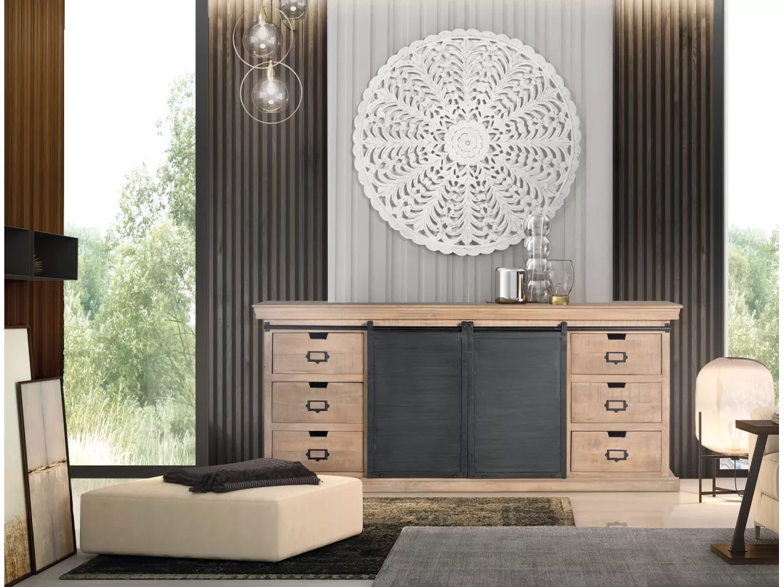 Buffet avec 6 tiroirs de style industriel. Multicolor.Giner y Colomer.85x40x190