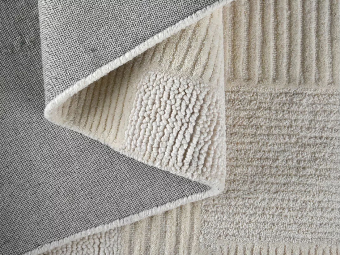 Tapis en relief 100% laine fait à la main - 160 x 230 cm - 1800g/m2 - Ivoire - AURORA