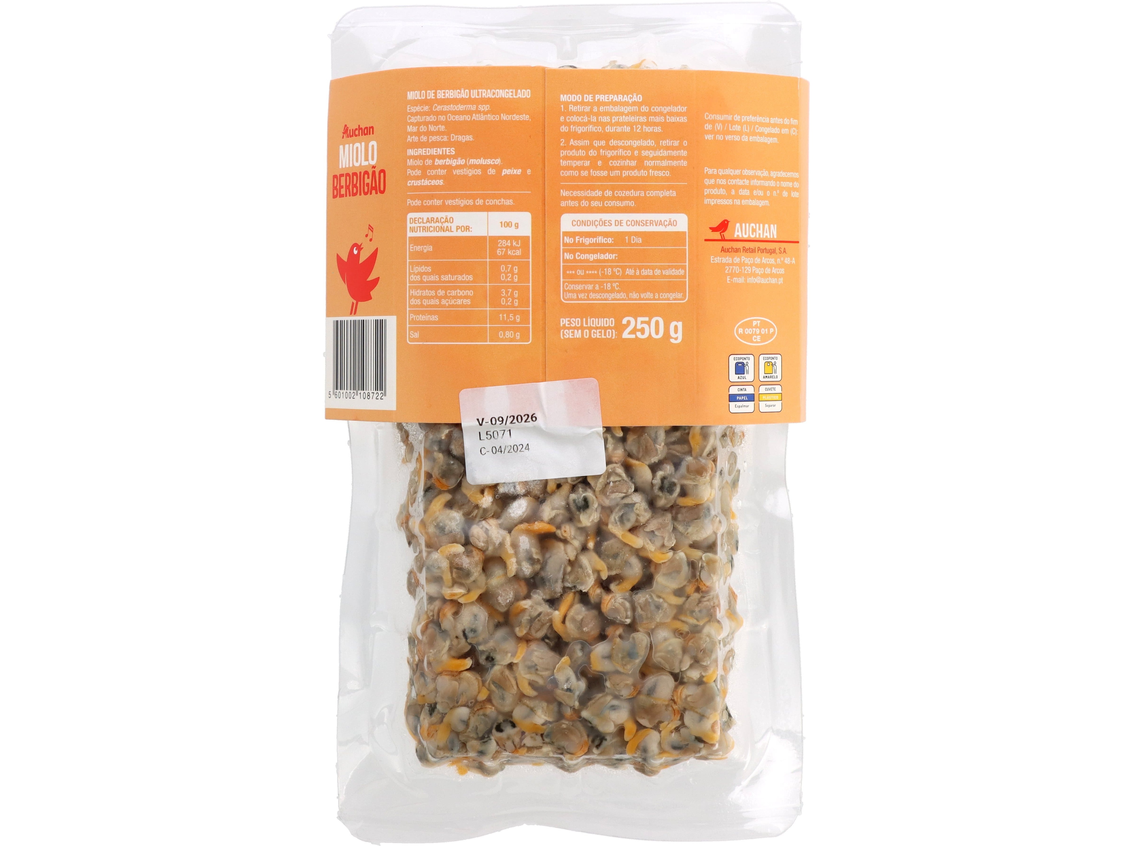 MIOLO BERBIGÃO AUCHAN ULTRACONGELADO 250G