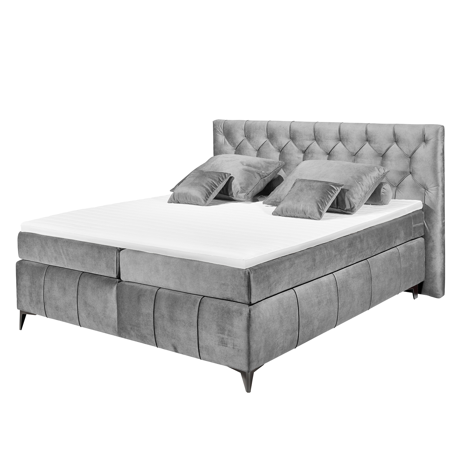 Boxspringbett - grau - Tonnentaschenfederkern - H2 - 160x200 cm