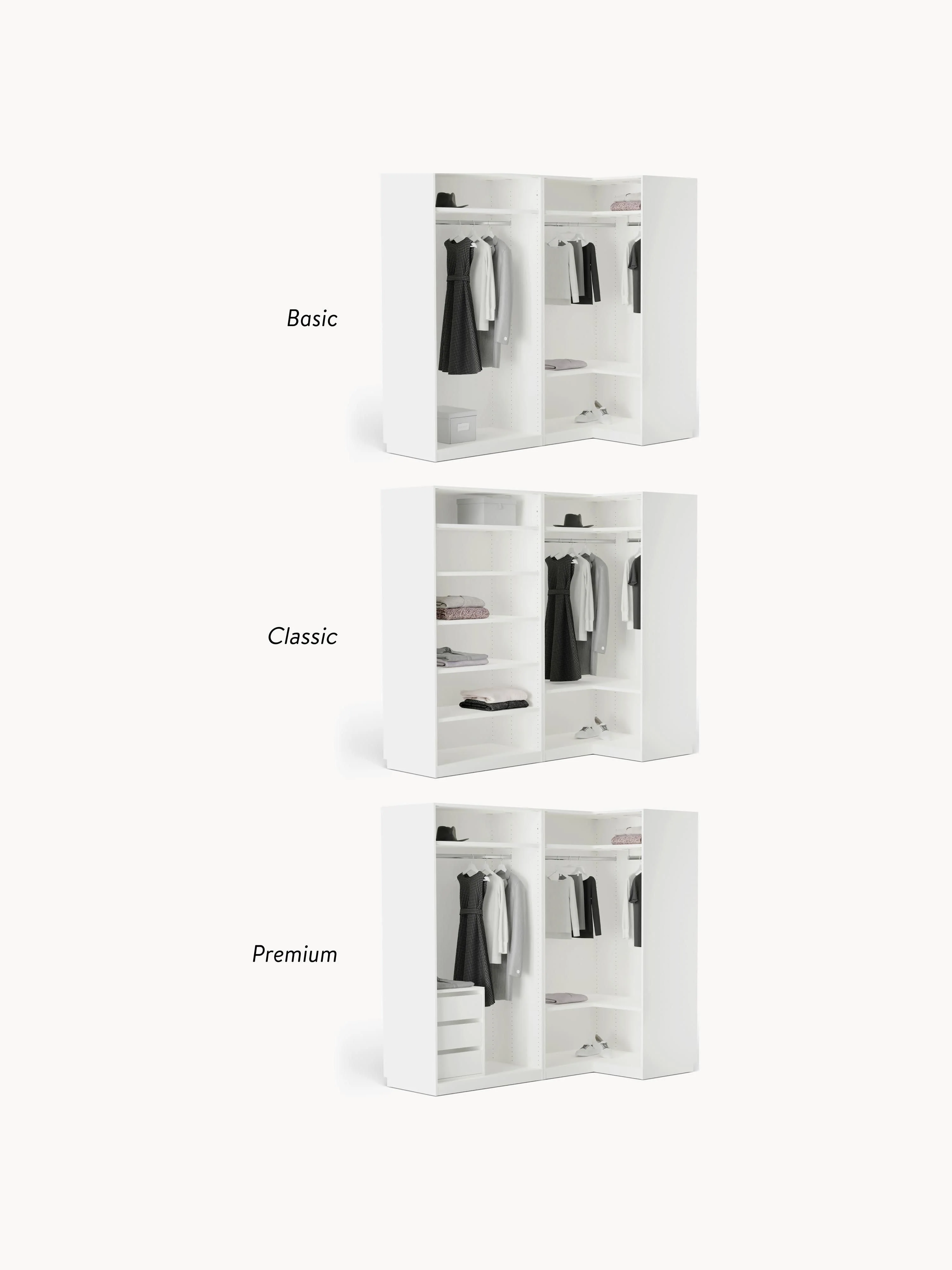 Modulaire hoekkast Charlotte, 215 cm, in verschillende formaten